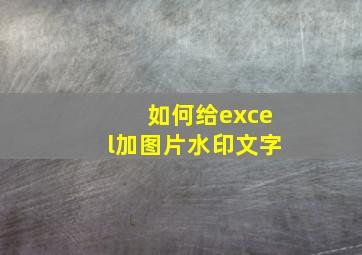 如何给excel加图片水印文字