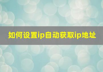 如何设置ip自动获取ip地址