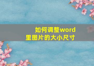 如何调整word里图片的大小尺寸