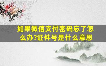 如果微信支付密码忘了怎么办?证件号是什么意思