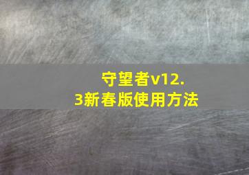 守望者v12.3新春版使用方法