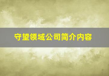 守望领域公司简介内容