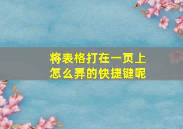 将表格打在一页上怎么弄的快捷键呢