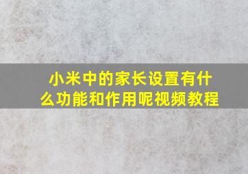 小米中的家长设置有什么功能和作用呢视频教程