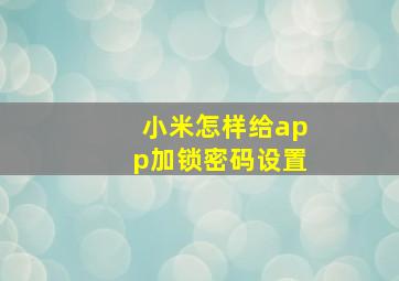 小米怎样给app加锁密码设置