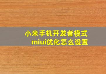 小米手机开发者模式miui优化怎么设置