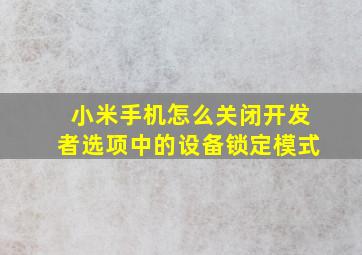 小米手机怎么关闭开发者选项中的设备锁定模式