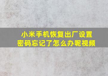 小米手机恢复出厂设置密码忘记了怎么办呢视频