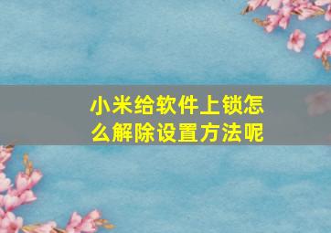 小米给软件上锁怎么解除设置方法呢