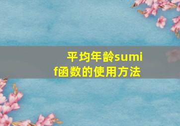 平均年龄sumif函数的使用方法