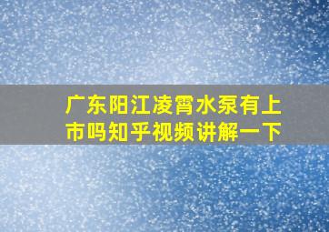 广东阳江凌霄水泵有上市吗知乎视频讲解一下