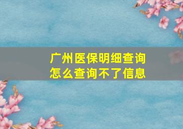 广州医保明细查询怎么查询不了信息