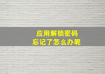 应用解锁密码忘记了怎么办呢