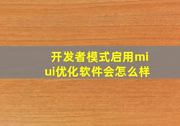 开发者模式启用miui优化软件会怎么样