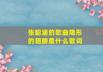 张韶涵的歌曲隐形的翅膀是什么歌词