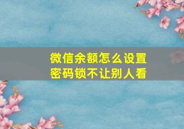 微信余额怎么设置密码锁不让别人看