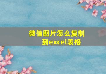 微信图片怎么复制到excel表格