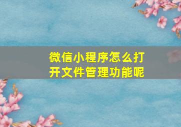 微信小程序怎么打开文件管理功能呢