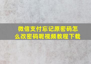 微信支付忘记原密码怎么改密码呢视频教程下载