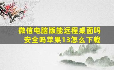 微信电脑版能远程桌面吗安全吗苹果13怎么下载