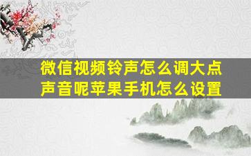 微信视频铃声怎么调大点声音呢苹果手机怎么设置