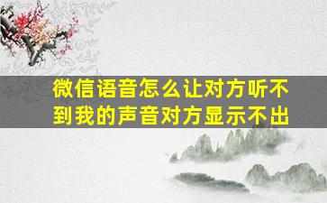 微信语音怎么让对方听不到我的声音对方显示不出