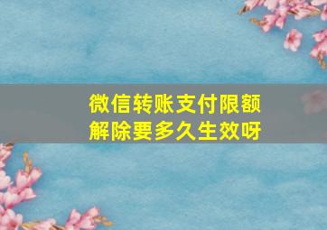 微信转账支付限额解除要多久生效呀