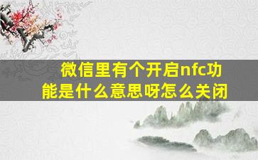 微信里有个开启nfc功能是什么意思呀怎么关闭