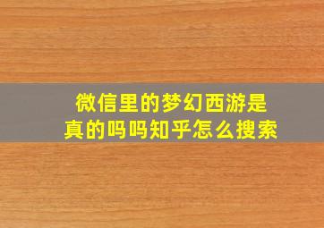 微信里的梦幻西游是真的吗吗知乎怎么搜索