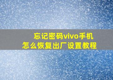 忘记密码vivo手机怎么恢复出厂设置教程