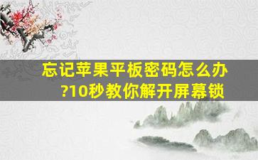 忘记苹果平板密码怎么办?10秒教你解开屏幕锁