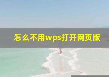 怎么不用wps打开网页版