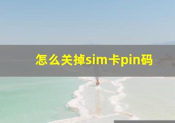 怎么关掉sim卡pin码