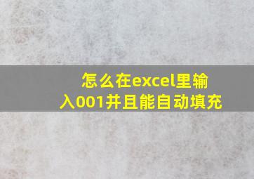 怎么在excel里输入001并且能自动填充