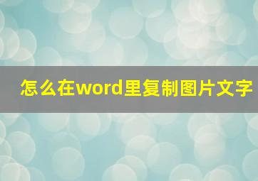 怎么在word里复制图片文字