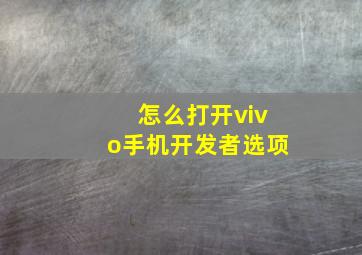 怎么打开vivo手机开发者选项