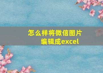 怎么样将微信图片编辑成excel