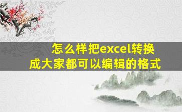 怎么样把excel转换成大家都可以编辑的格式