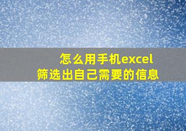 怎么用手机excel筛选出自己需要的信息