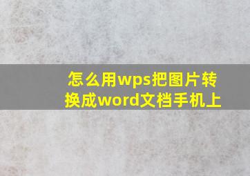 怎么用wps把图片转换成word文档手机上