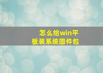 怎么给win平板装系统固件包