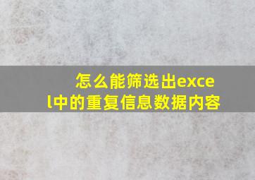 怎么能筛选出excel中的重复信息数据内容