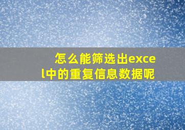 怎么能筛选出excel中的重复信息数据呢