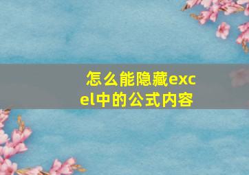 怎么能隐藏excel中的公式内容