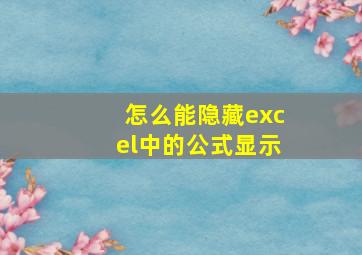 怎么能隐藏excel中的公式显示