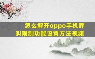 怎么解开oppo手机呼叫限制功能设置方法视频