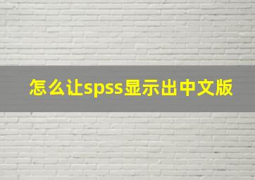 怎么让spss显示出中文版