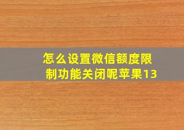 怎么设置微信额度限制功能关闭呢苹果13