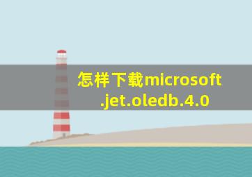 怎样下载microsoft.jet.oledb.4.0