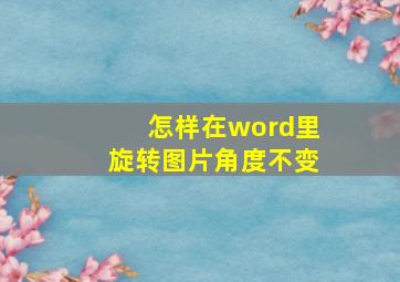 怎样在word里旋转图片角度不变